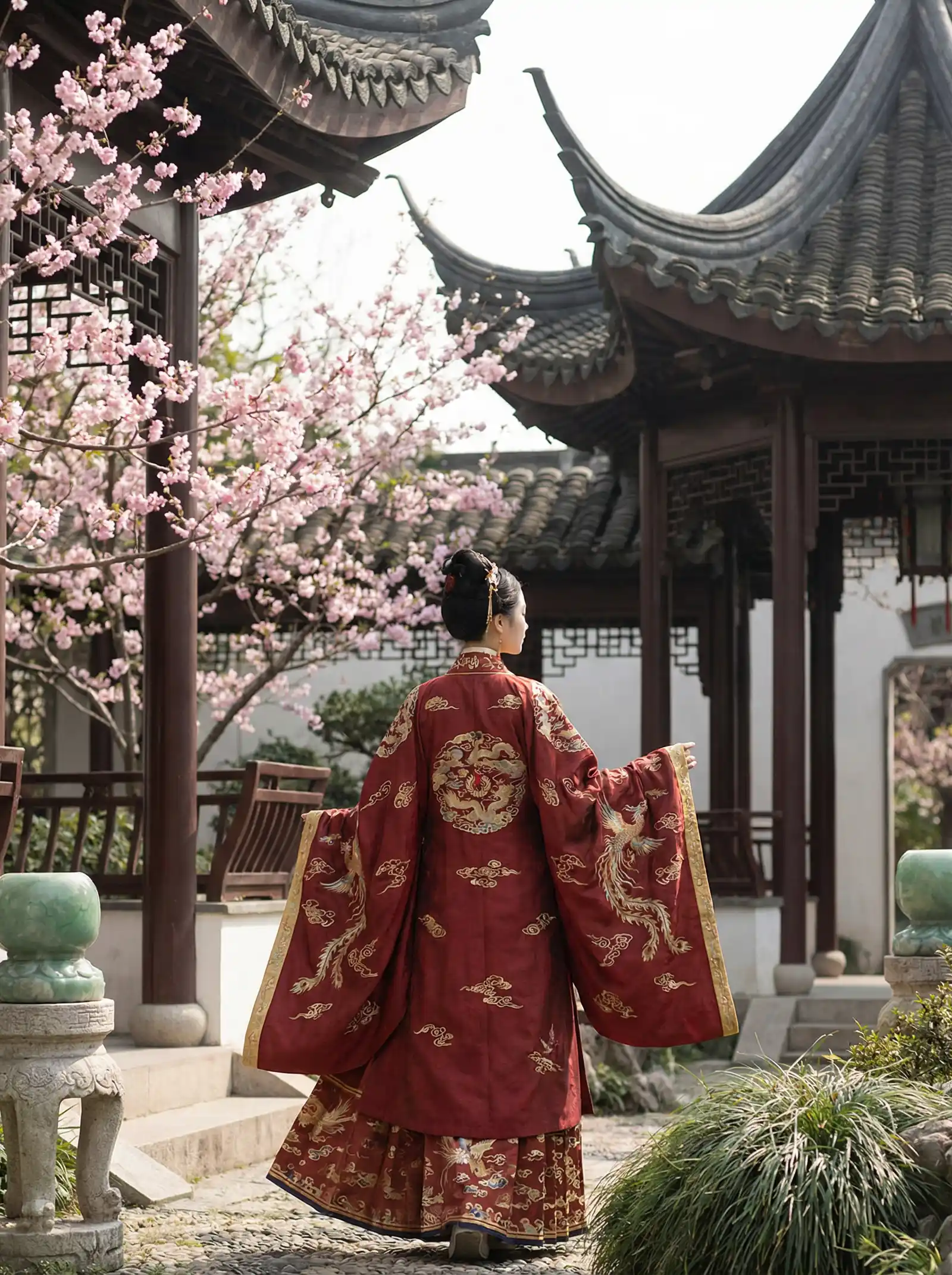 渣男和渣女做不干净的事情视频 明制汉服红色凤凰刺绣